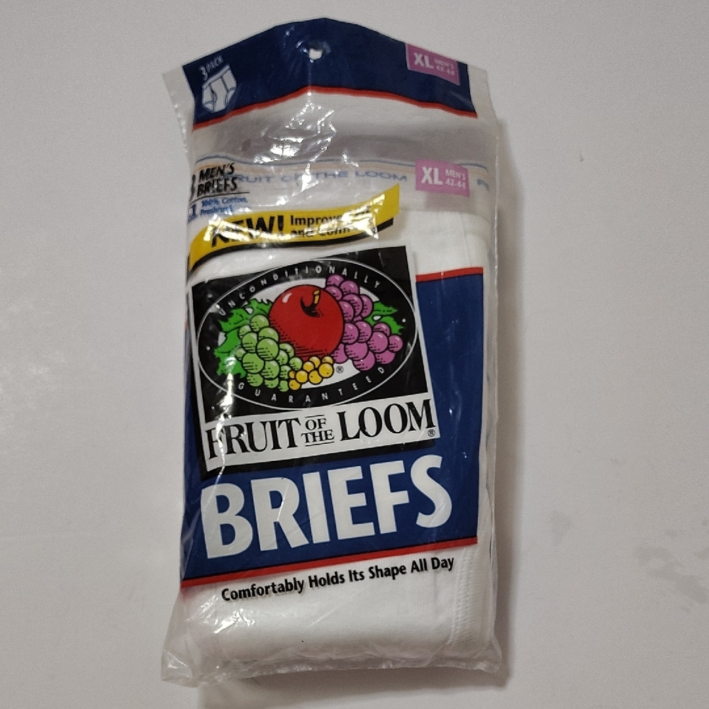 Vintage 1996 Fruit Of The Loom Men's White Briefs 3 Pack Size 42-44